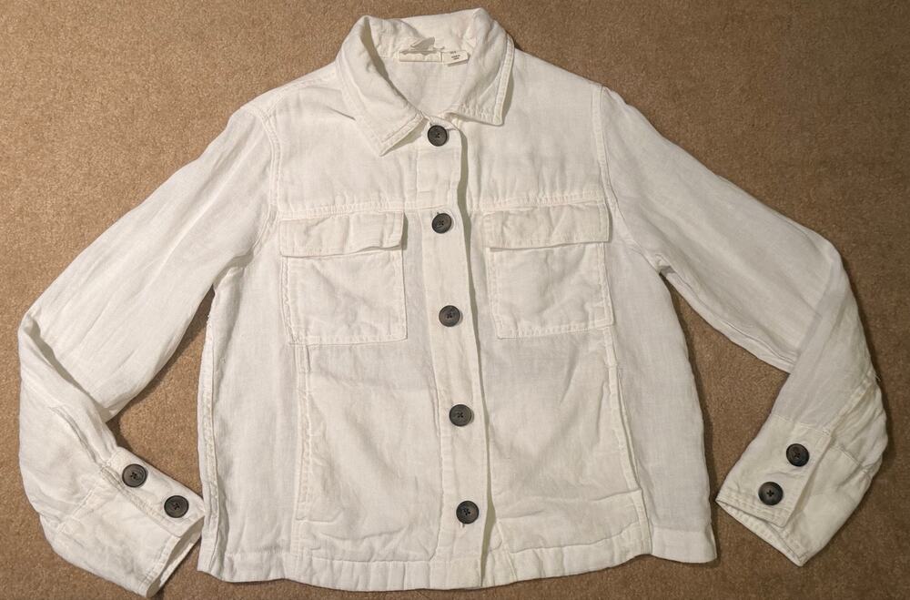 Nicole Miller New York White Linen Trucker Utility Jacket Womens Small S Cropped